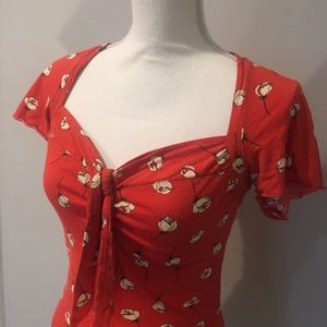 Rose tie front Ric Rac top